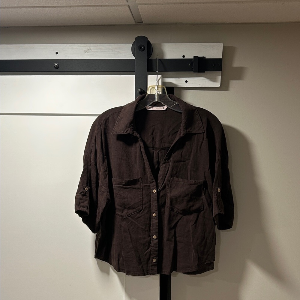 Zara Dark Brown Button Down Shirt